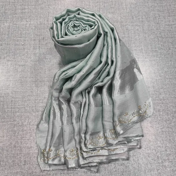 Crushed Chiffon Satin Hijab With Beads work | HJ22